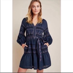 Anthropologie Embroidered Mini Dress V Neck NWT